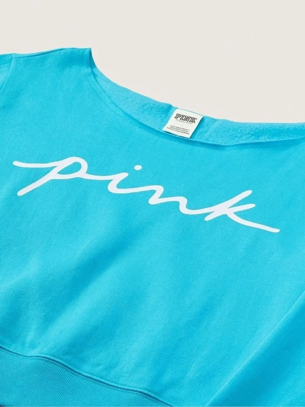 PINK VS Neon Scuba Script Logo Everyday Lounge Off The Shoulder Sweatshirt Large